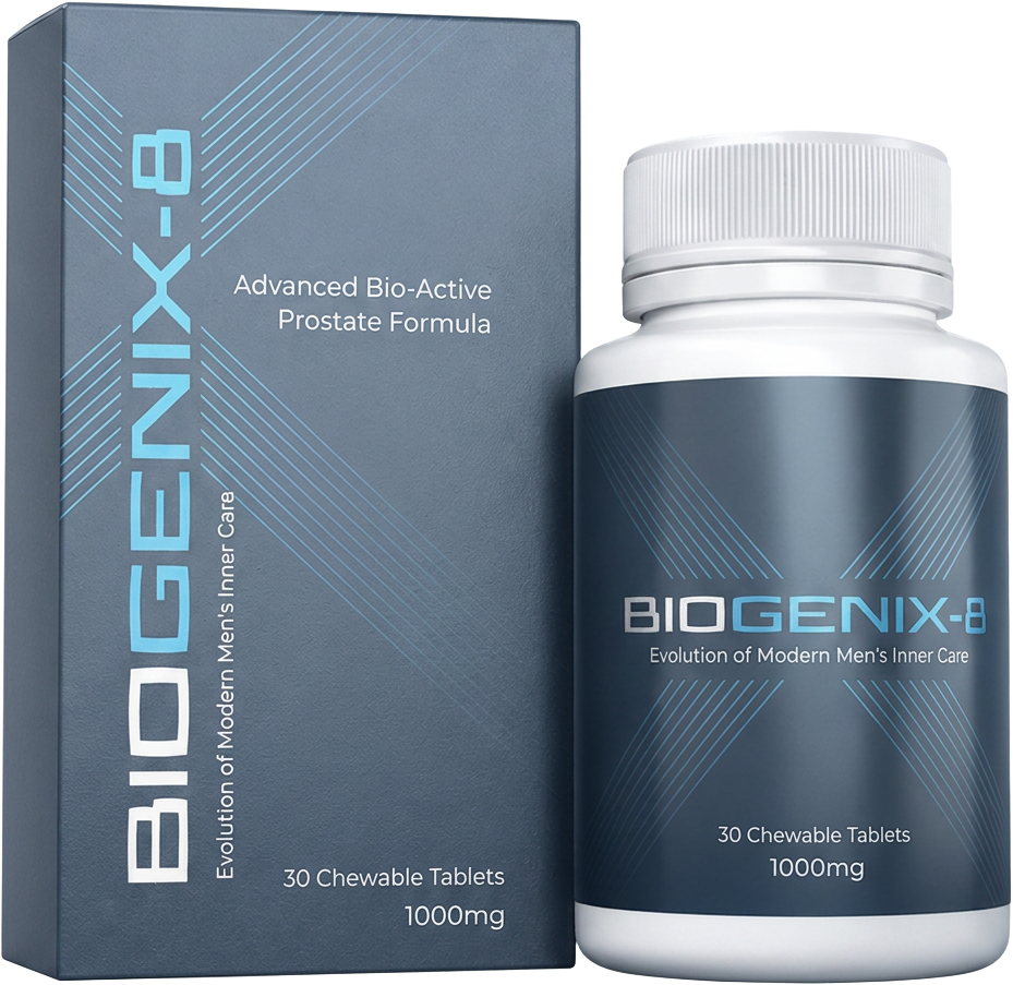Botol dan kotak suplemen herba lelaki BIOGENIX-8, 30 tablet kunyah 1000mg